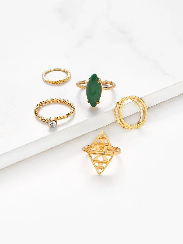 Gemstone Hollow Ring Set 5pcs