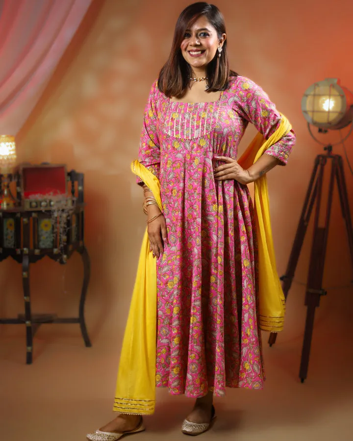 Gulabi Yellow Gheredar Suit - Set of 3