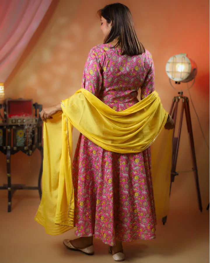 Gulabi Yellow Gheredar Suit - Set of 3