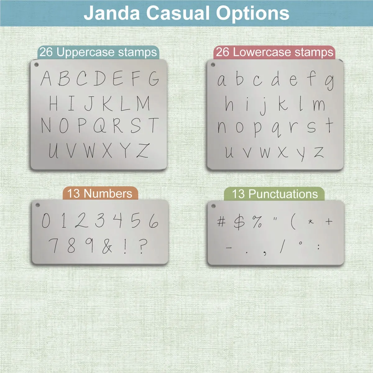 Janda Casual Metal Letter Stamps, full Alphabet.