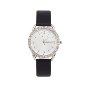 Jessica Carlyle Ladies Silver/Black Plain Watch Analog