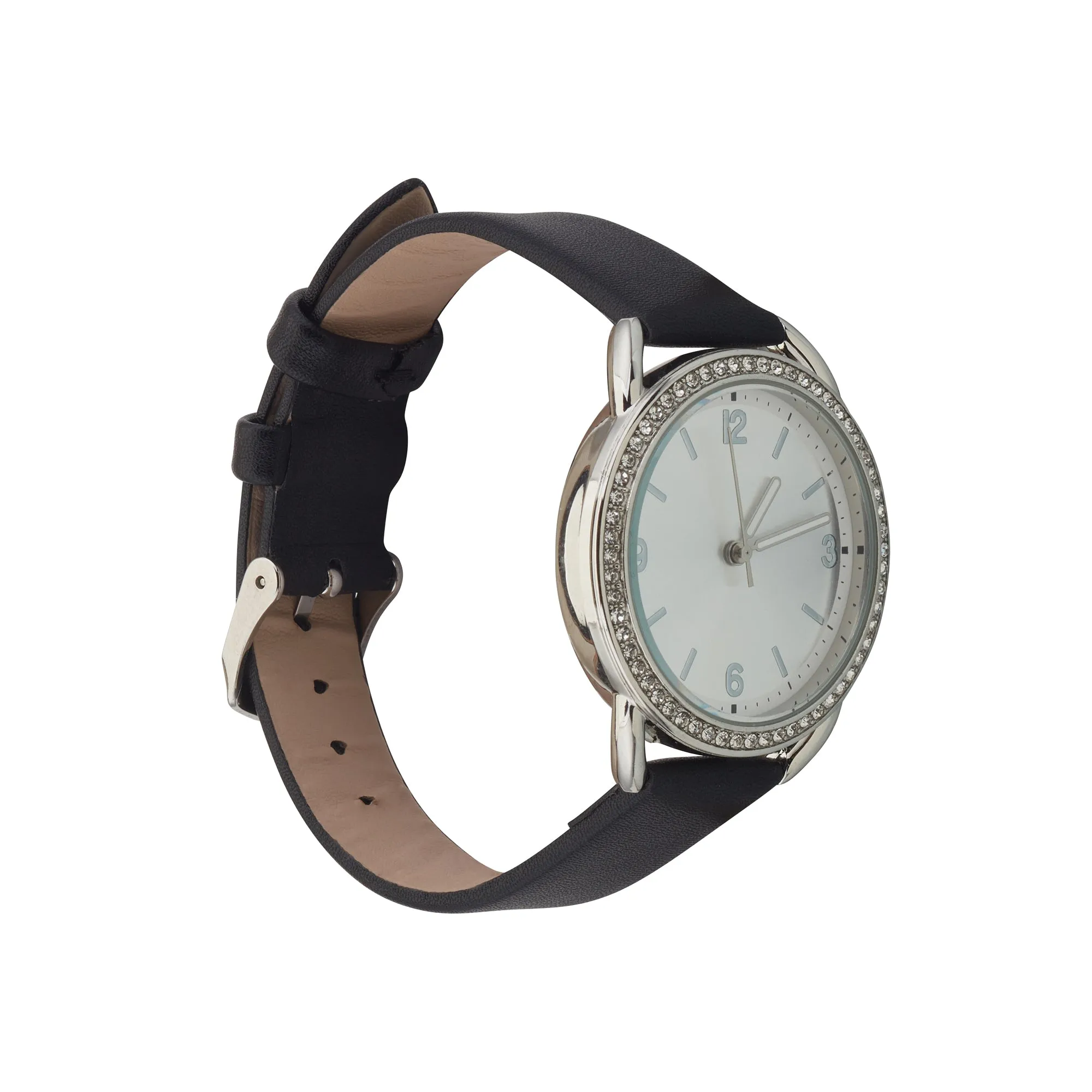 Jessica Carlyle Ladies Silver/Black Plain Watch Analog