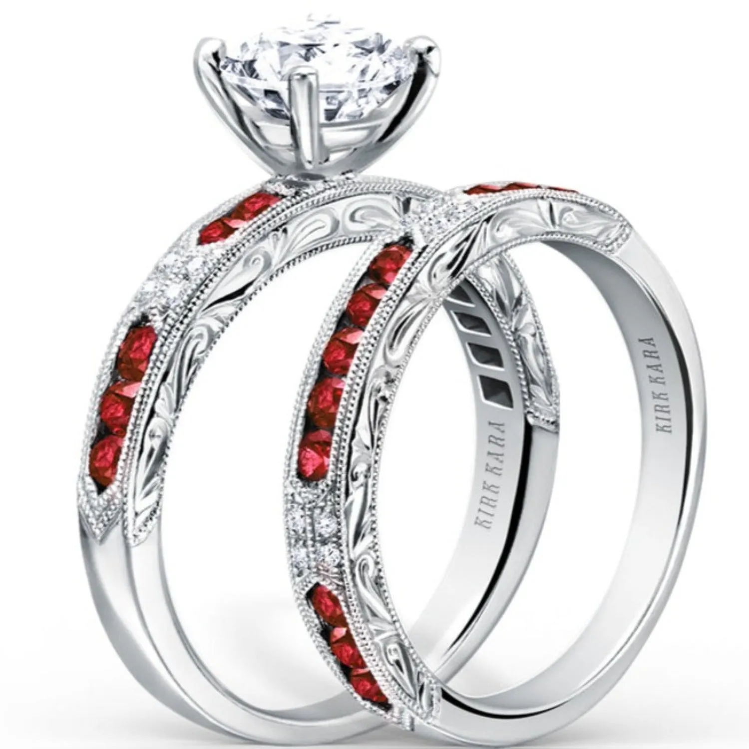 Kirk Kara "Charlotte" Channel Set Red Ruby Wedding Band