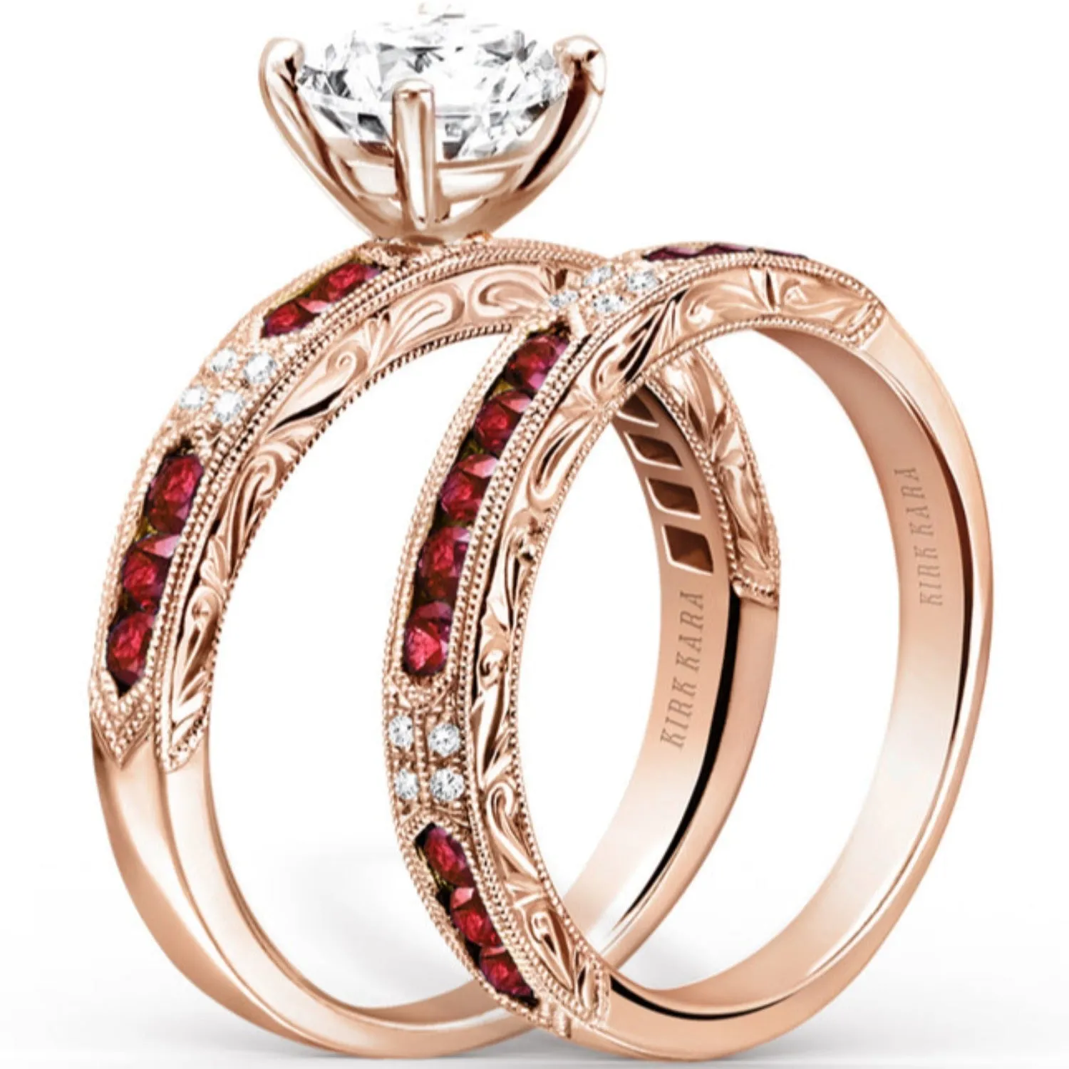 Kirk Kara "Charlotte" Channel Set Red Ruby Wedding Band