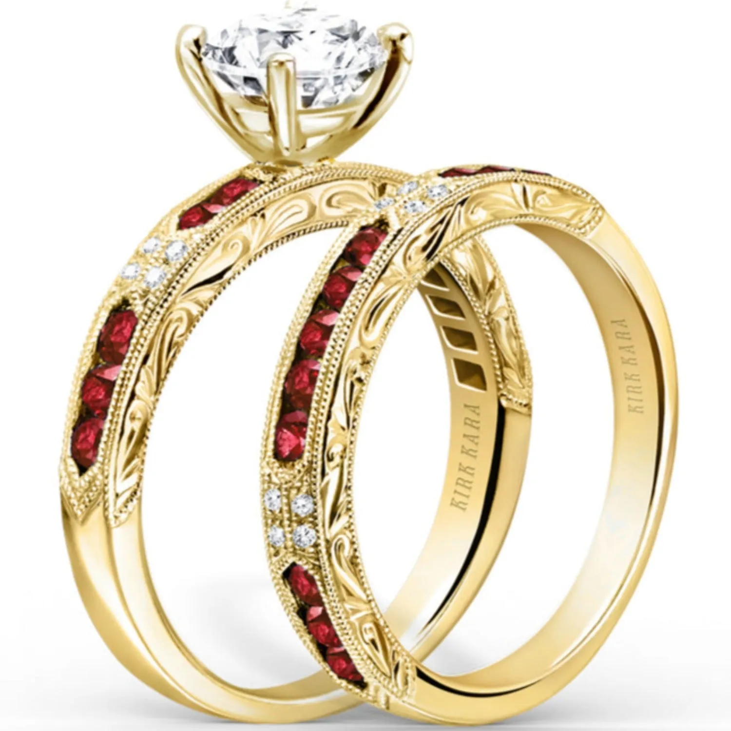 Kirk Kara "Charlotte" Channel Set Red Ruby Wedding Band