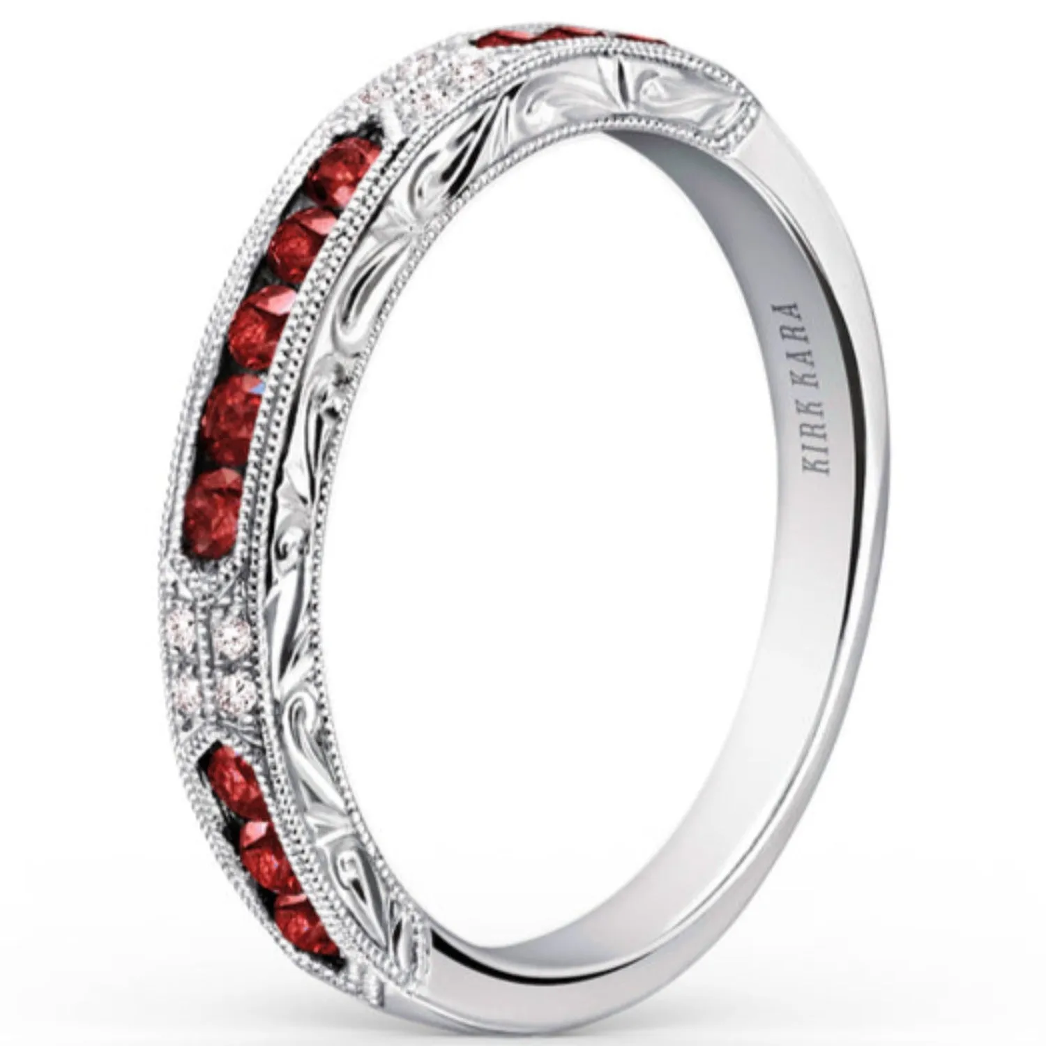 Kirk Kara "Charlotte" Channel Set Red Ruby Wedding Band