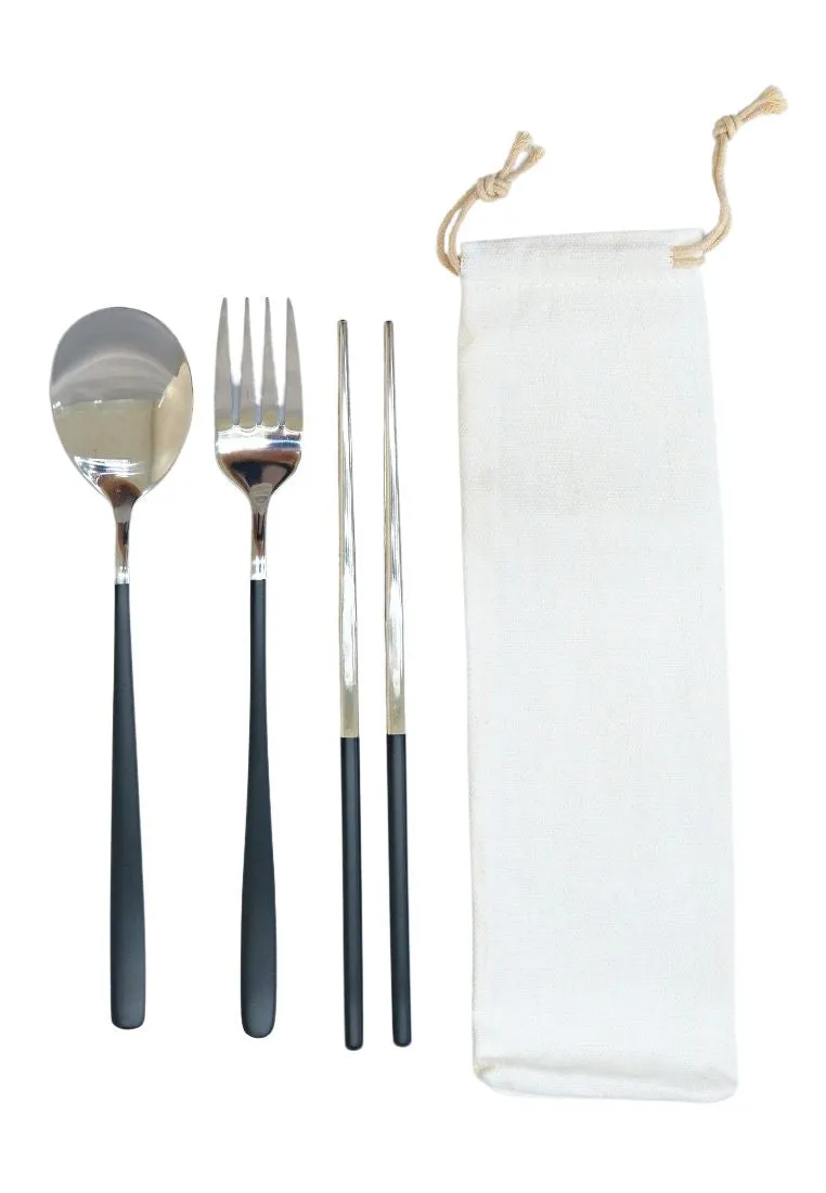 Landmark Stainless Spoon, Fork & Chopstick Colored Handle in a Pouch