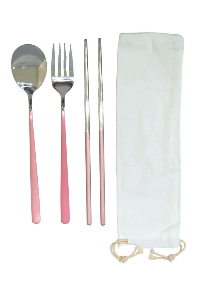 Landmark Stainless Spoon, Fork & Chopstick Colored Handle in a Pouch