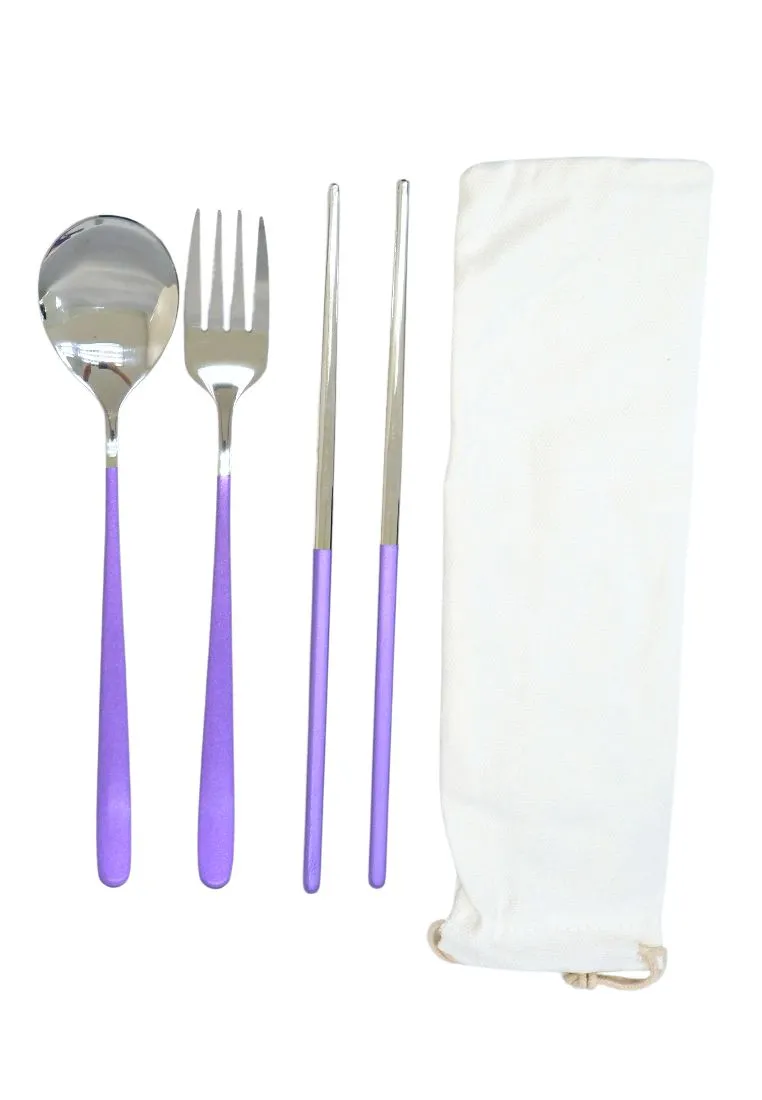 Landmark Stainless Spoon, Fork & Chopstick Colored Handle in a Pouch