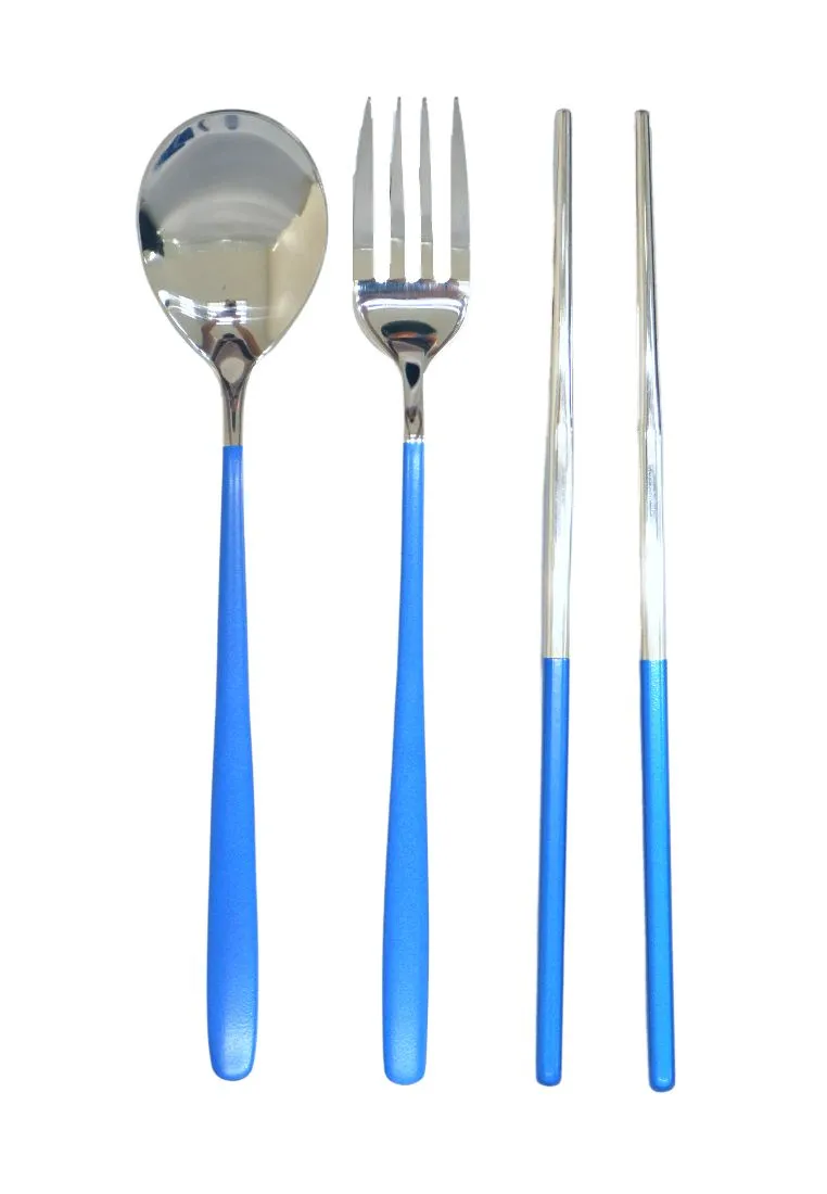 Landmark Stainless Spoon, Fork & Chopstick Colored Handle in a Pouch