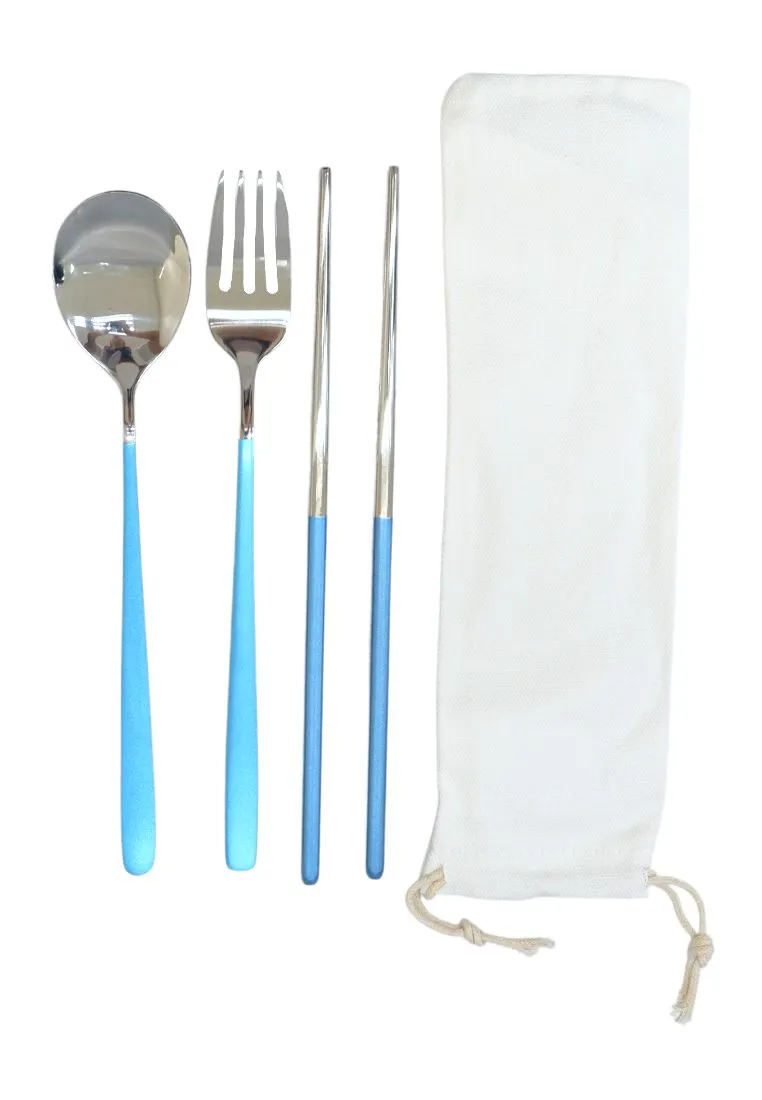 Landmark Stainless Spoon, Fork & Chopstick Colored Handle in a Pouch