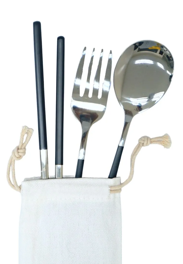 Landmark Stainless Spoon, Fork & Chopstick Colored Handle in a Pouch