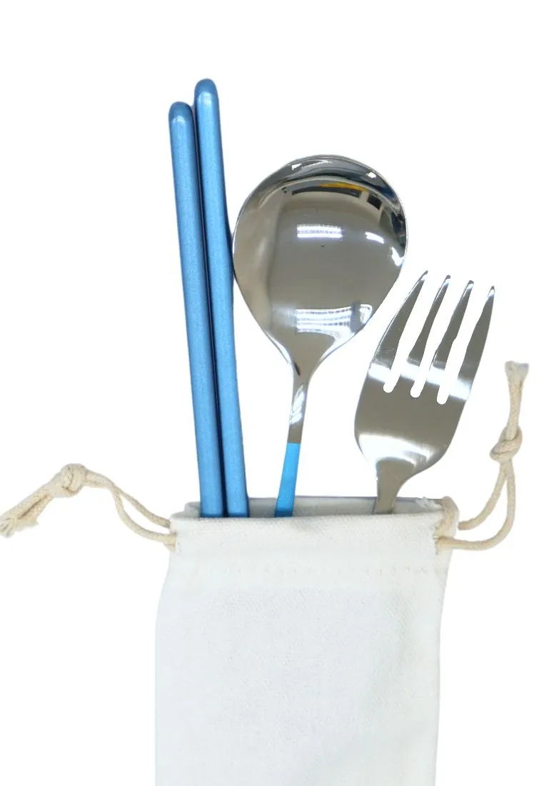 Landmark Stainless Spoon, Fork & Chopstick Colored Handle in a Pouch