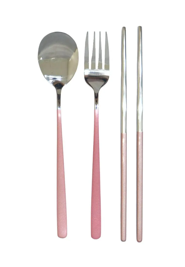 Landmark Stainless Spoon, Fork & Chopstick Colored Handle in a Pouch