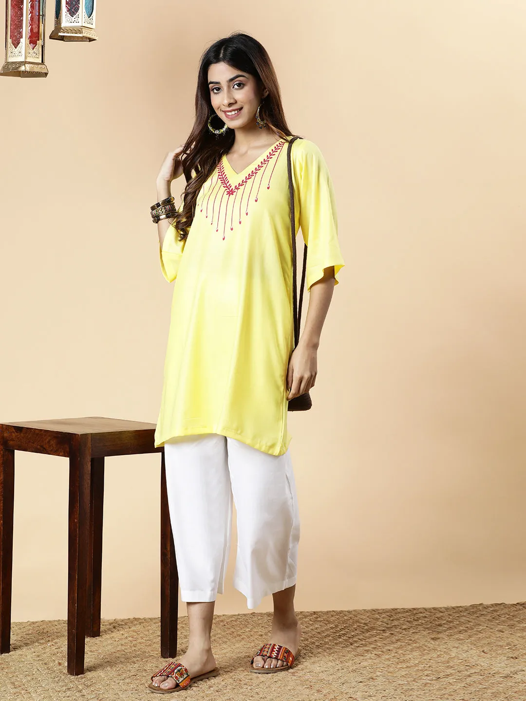 Lemon Rayon Kurti - Rays