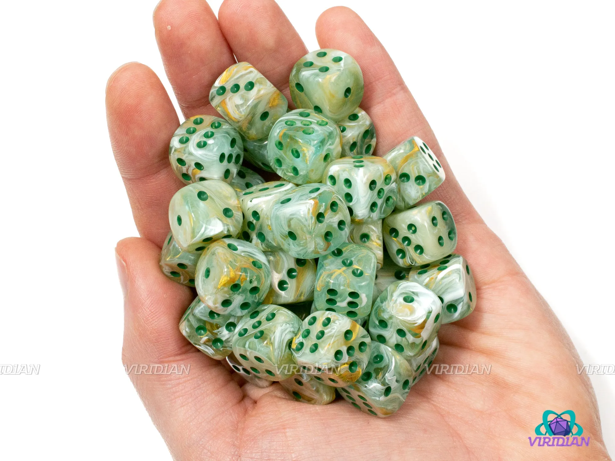 Marble Green & Dark Green | 12mm D6 Block (36) | Chessex Dice | Wargaming