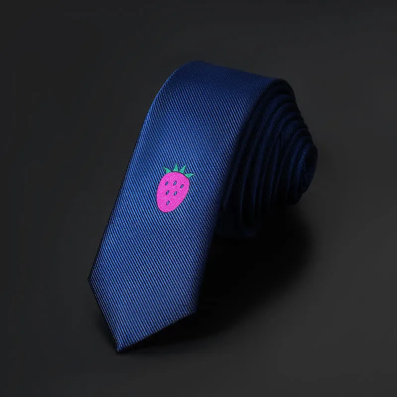 Men's Casual Small Strawberry Embroidery Necktie