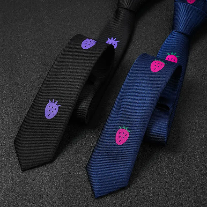 Men's Casual Small Strawberry Embroidery Necktie