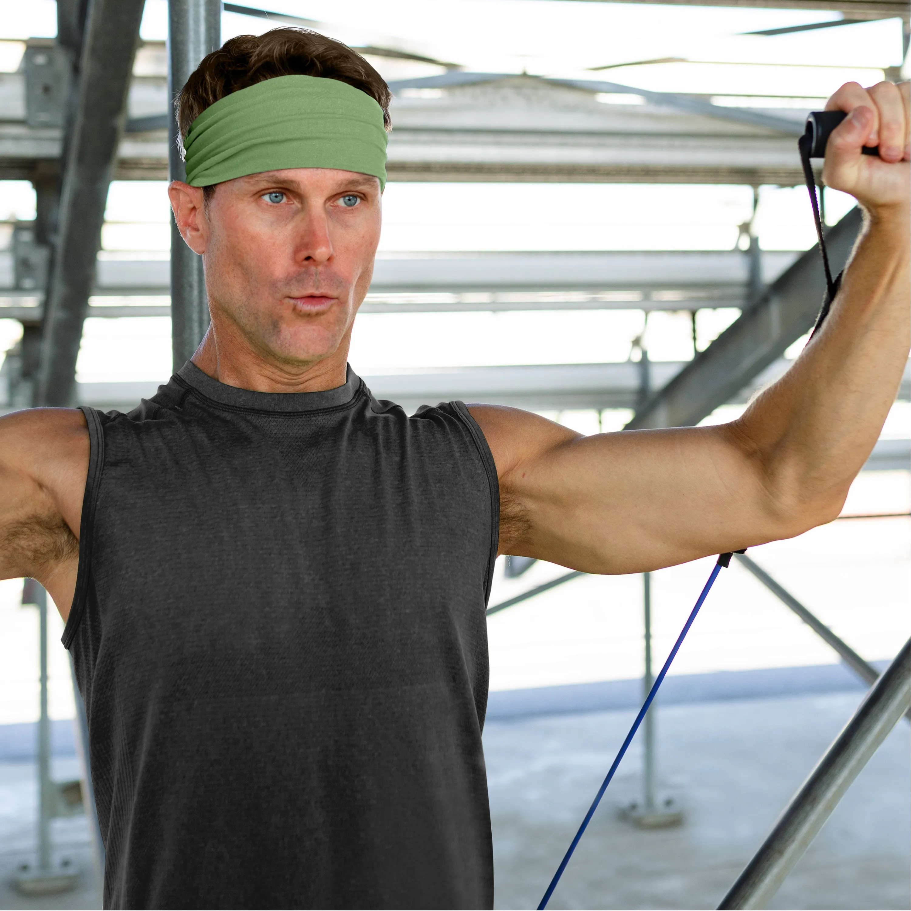 Men's Headbands Cotton Jersey 5" Wide Sports Fitness Yoga Made in the USA Sage