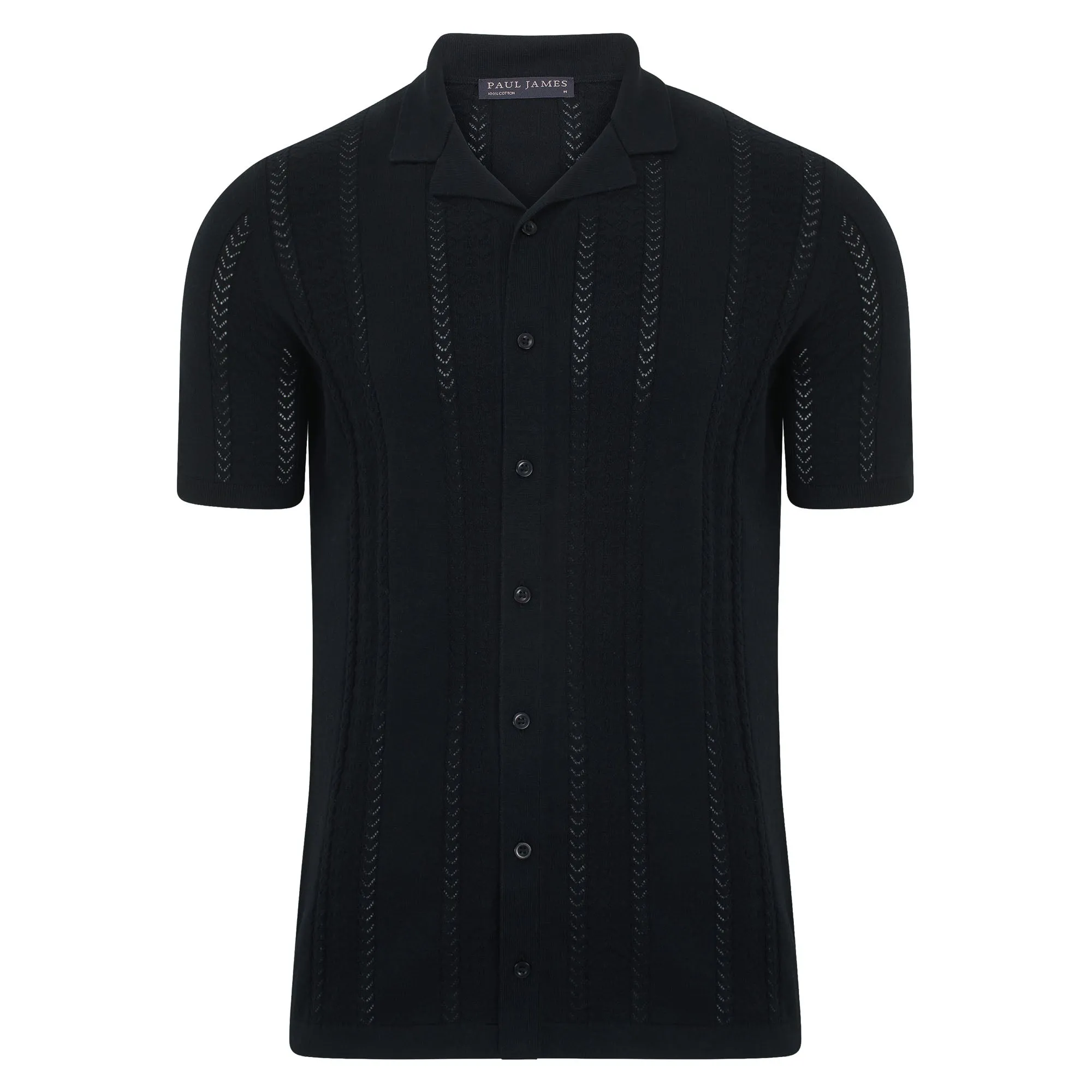 Mens Ultra Fine Cotton Open Knit Cuban Collar Shirt