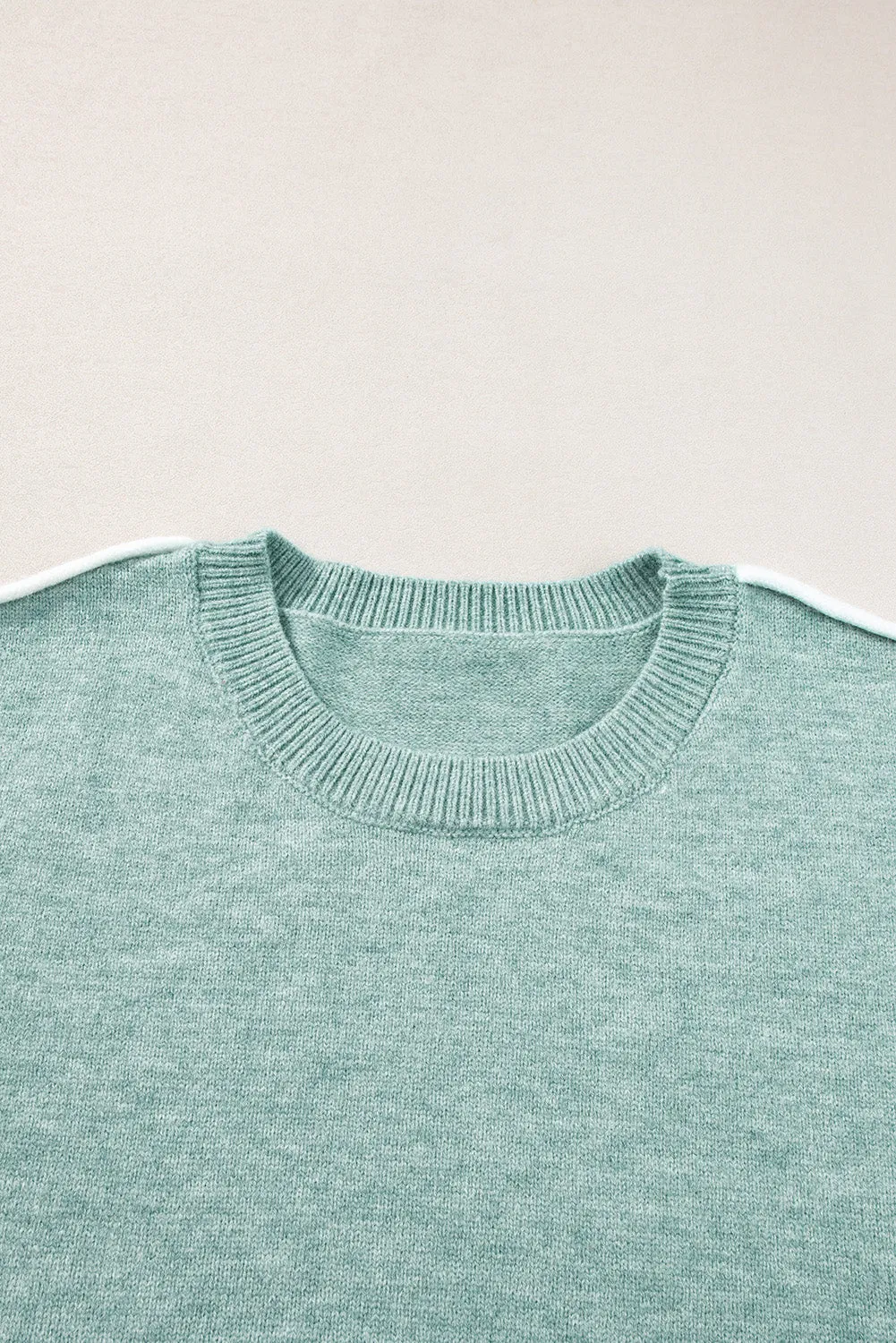 Moonlight Jade Contrast Edge Crewneck Knit Sweater