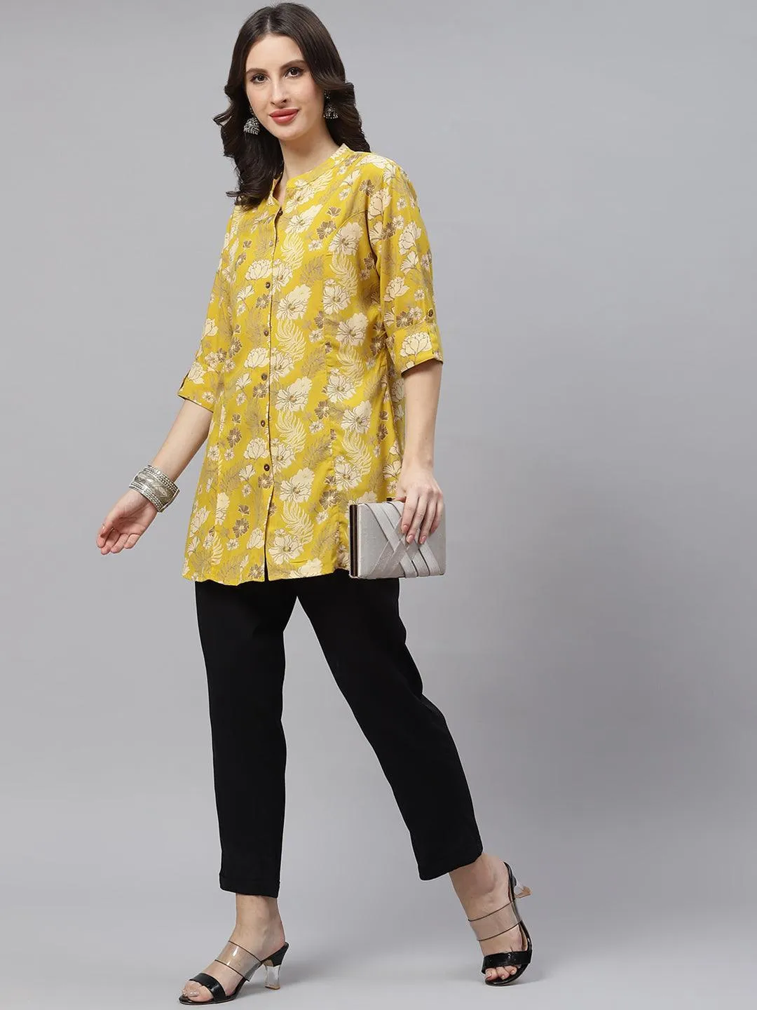 Mustard Floral Rayon A-Linetop