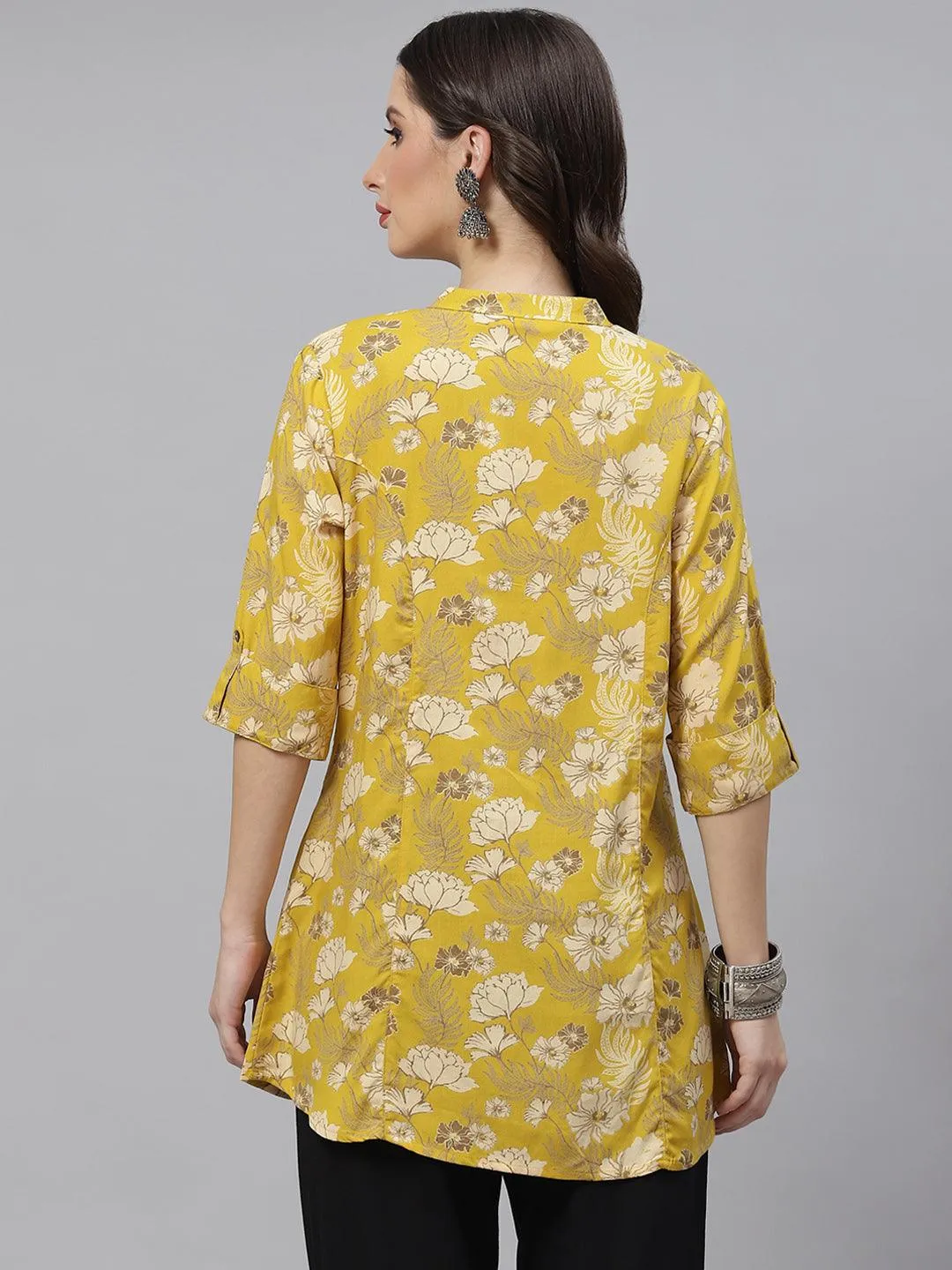 Mustard Floral Rayon A-Linetop