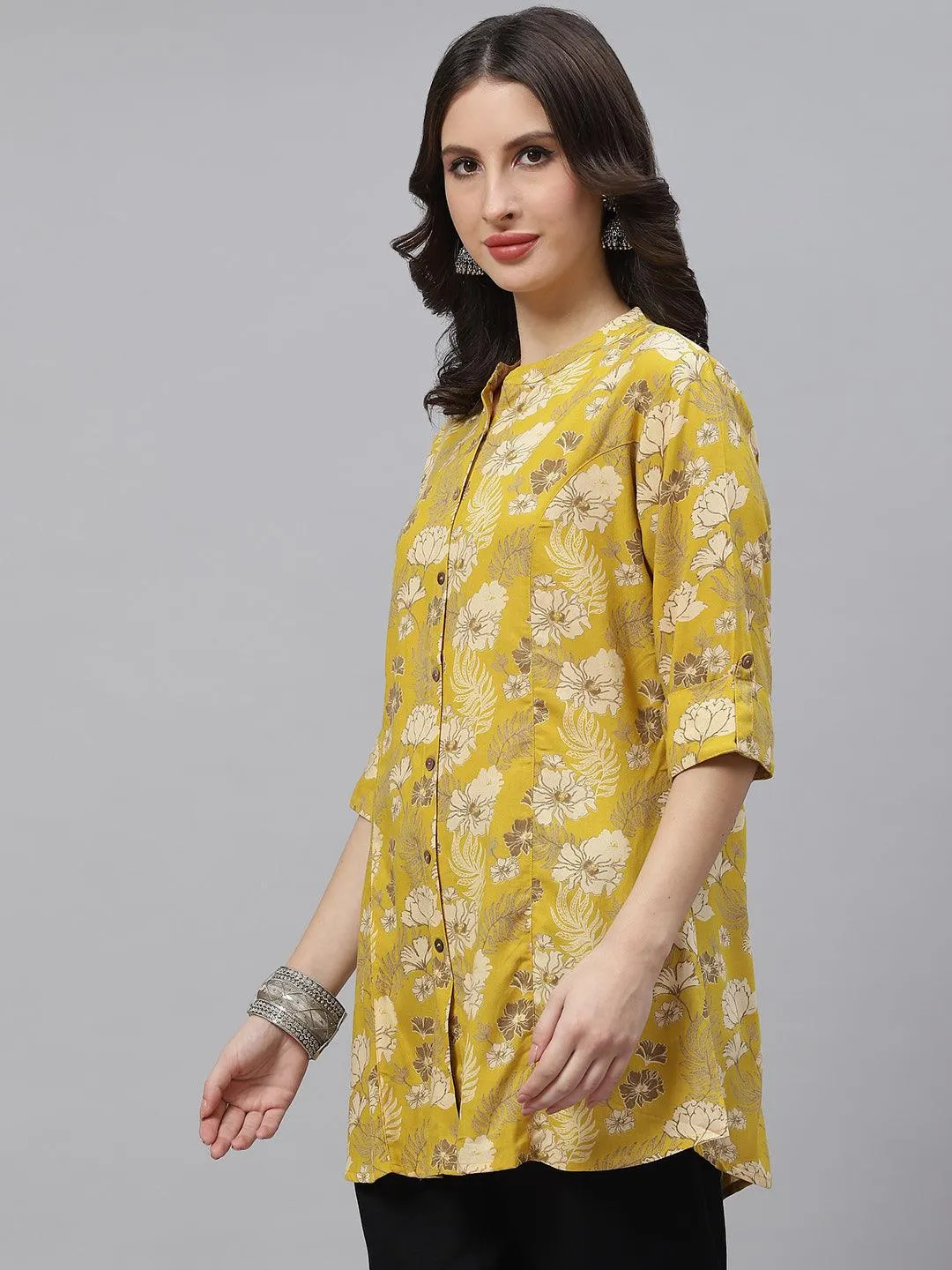 Mustard Floral Rayon A-Linetop