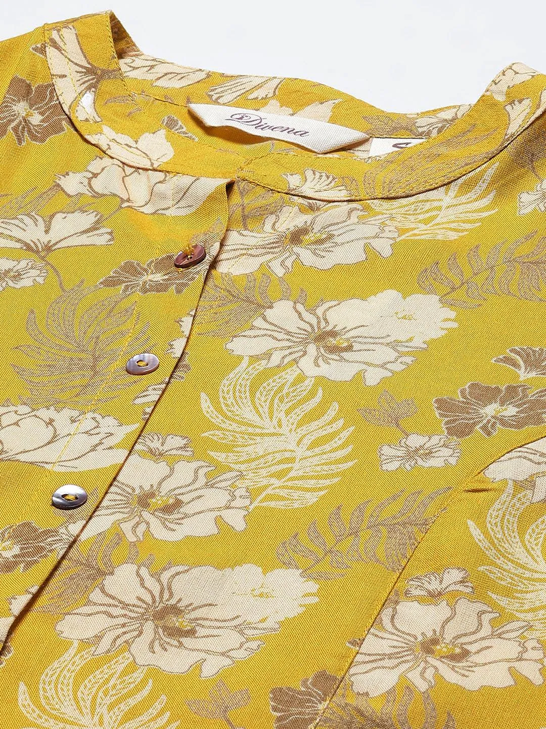 Mustard Floral Rayon A-Linetop