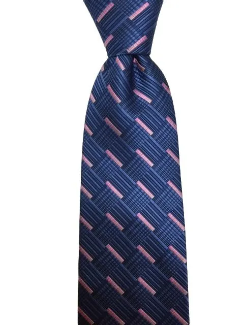 Navy Blue and Pink Geometric Men's Tie