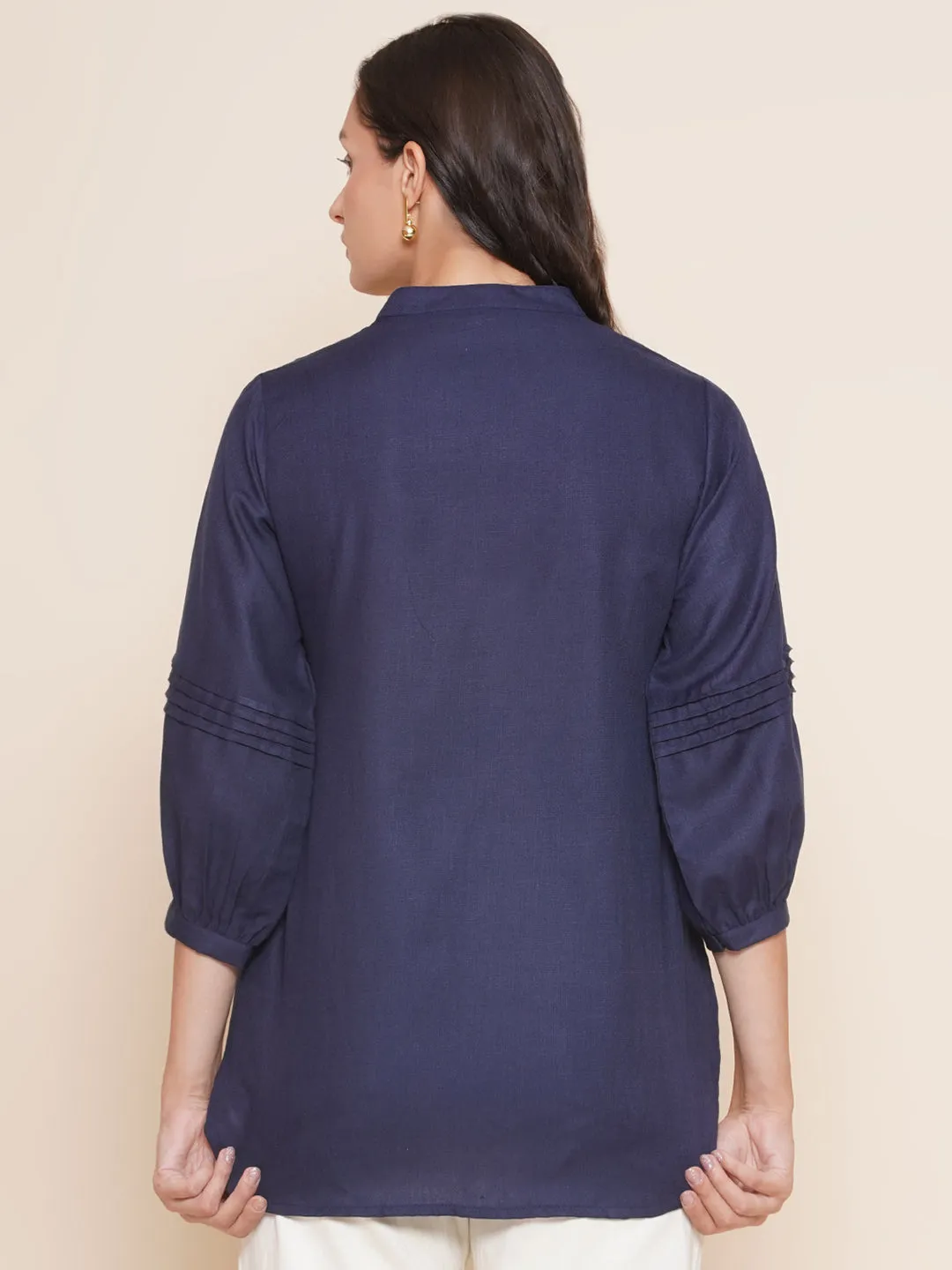 Navy Blue High Low Embroidered Tunic