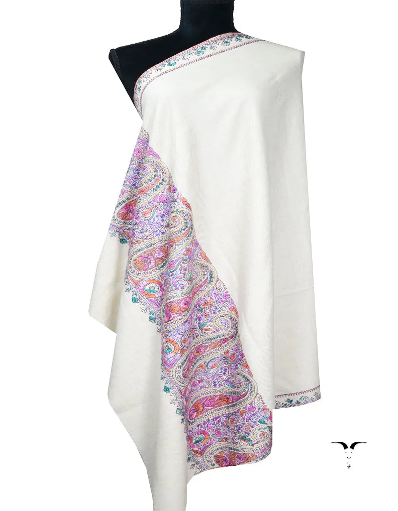 pure white embroidery pashmina shawl 8089