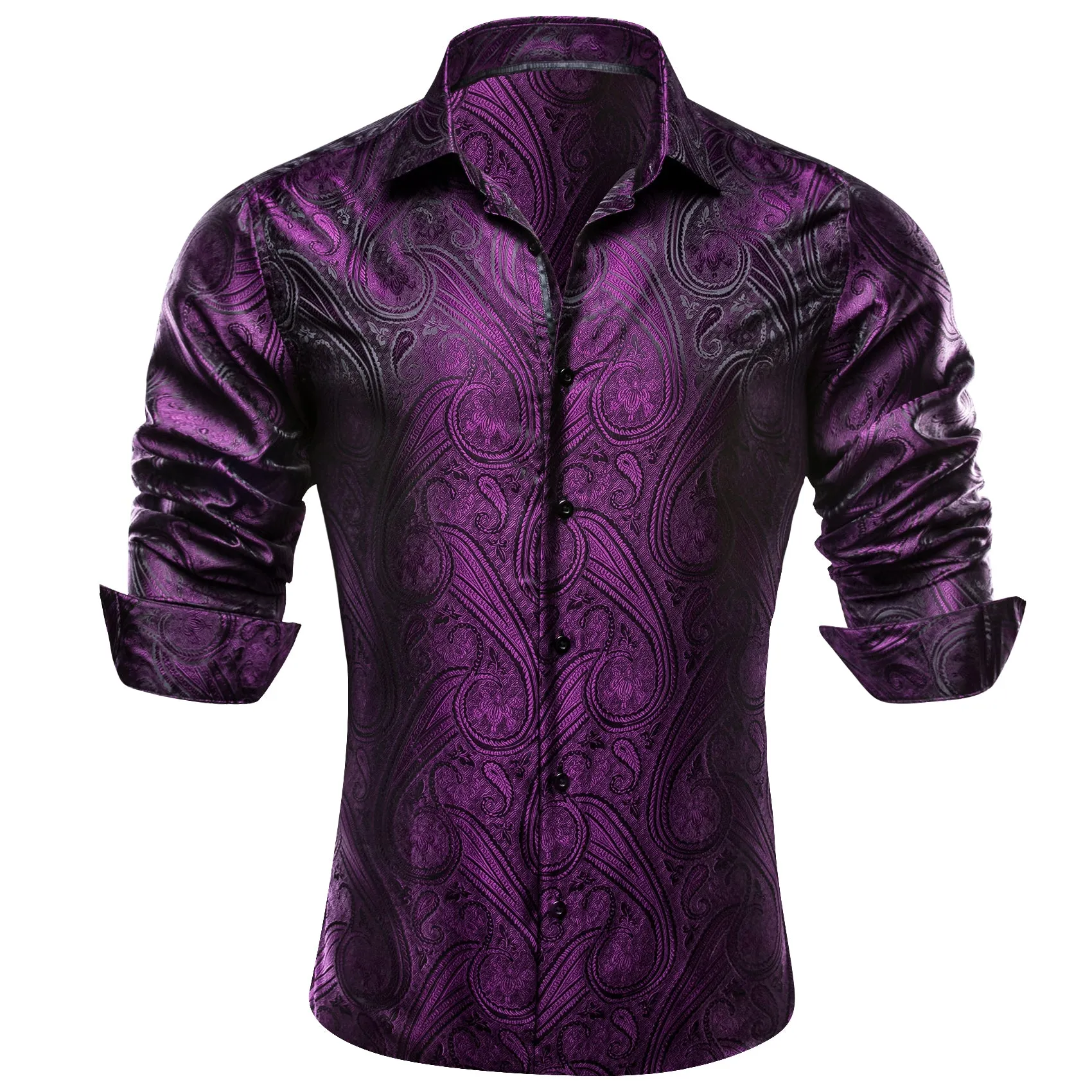 Purple Paisley Silk Men's Long Sleeve Shirt