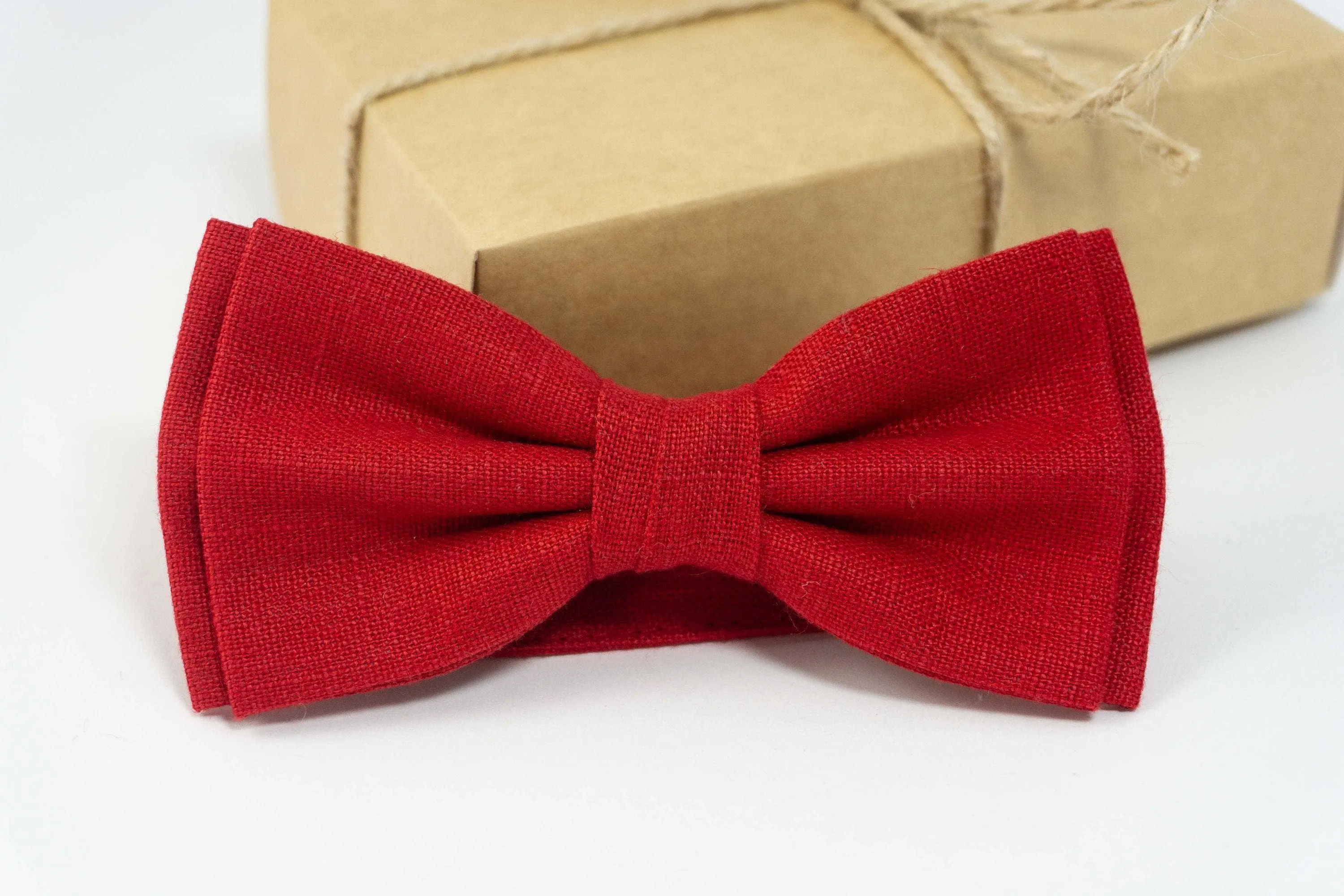 Red color linen bow tie | butterfly bow tie