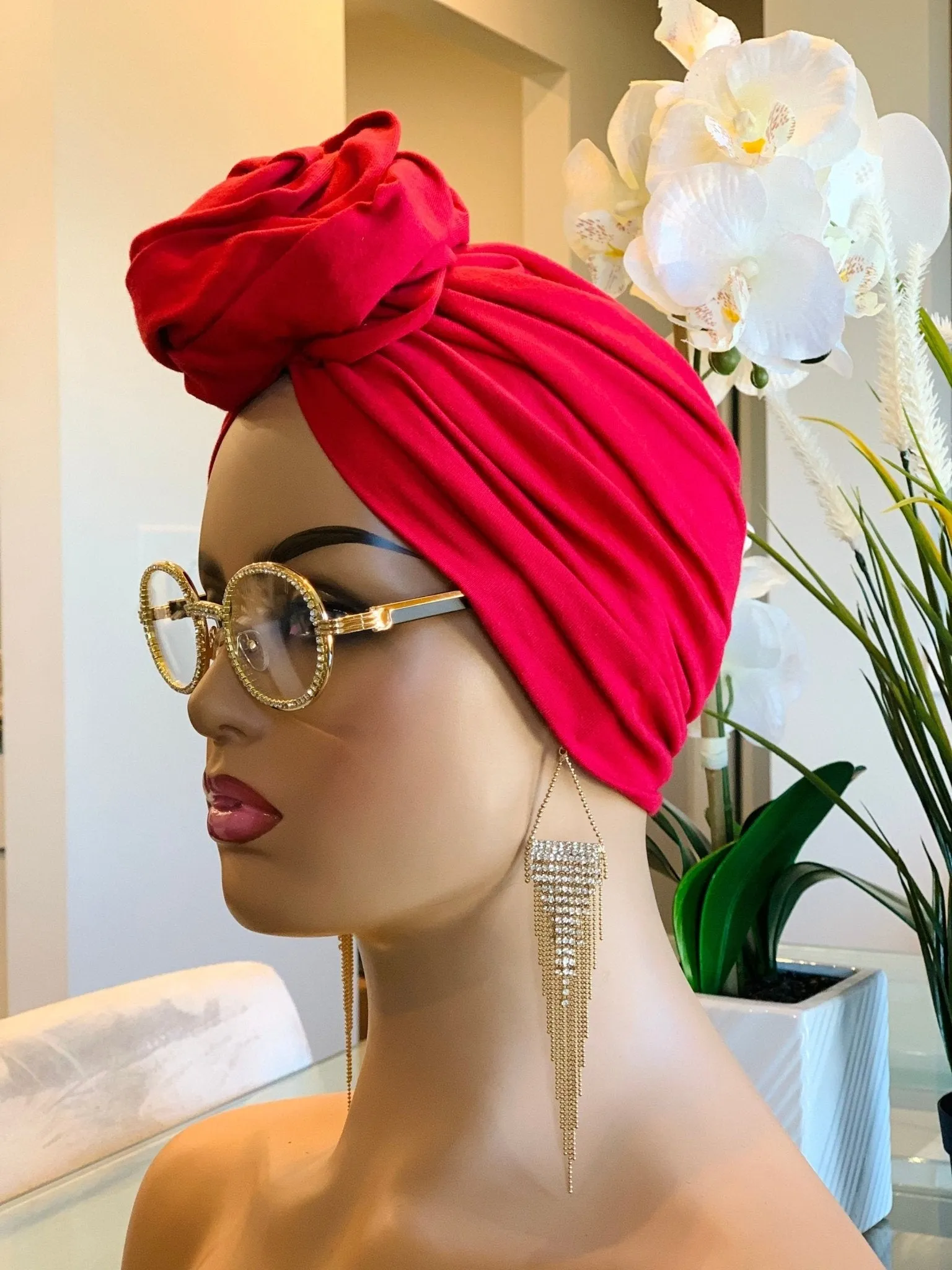 Red Flower Pretied Turban