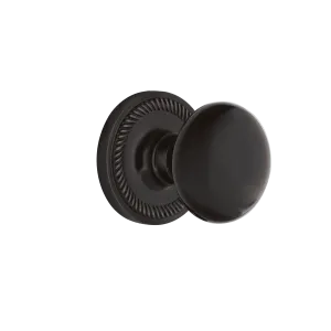 Rope Rosette with Black Porcelain Knob in Timeless Bronze