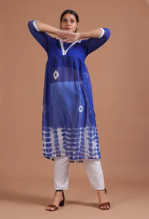 Set Of 2: Blue & White Cotton Plain Kurta & Pant Set