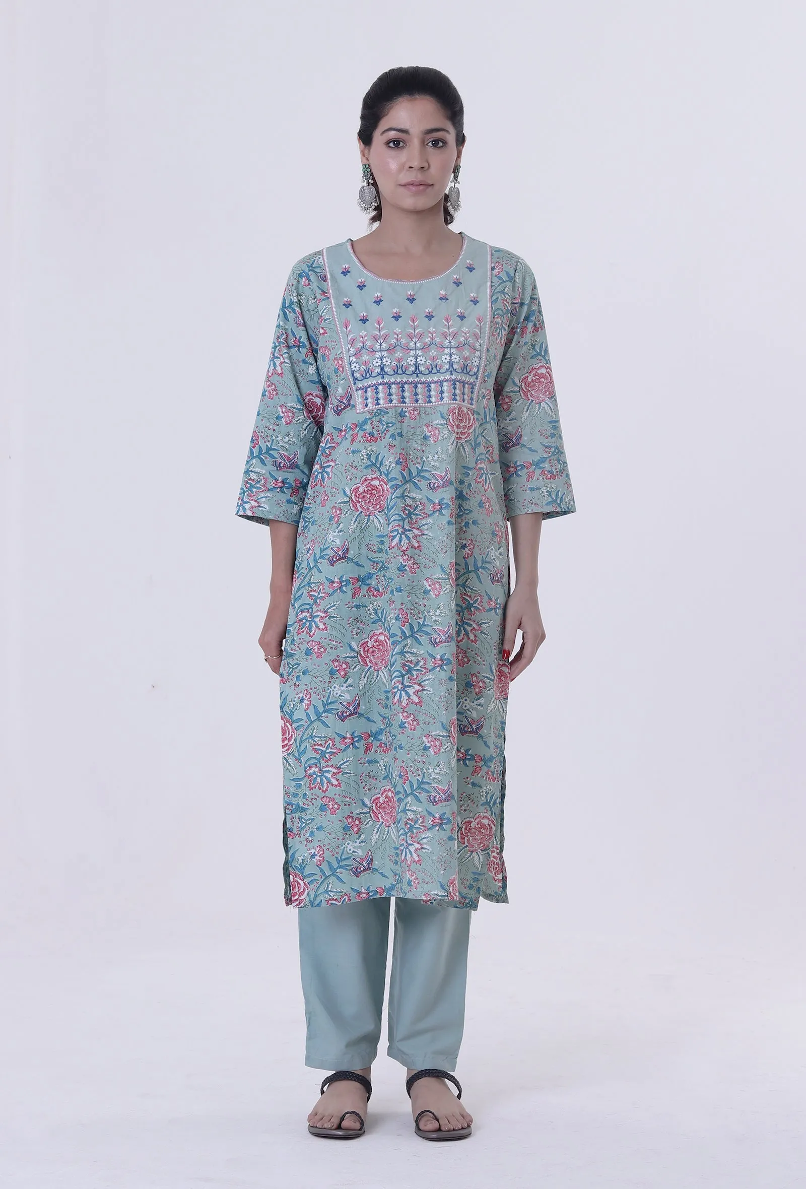 Set Of 2: Blue Cotton Kurta With Pant Set