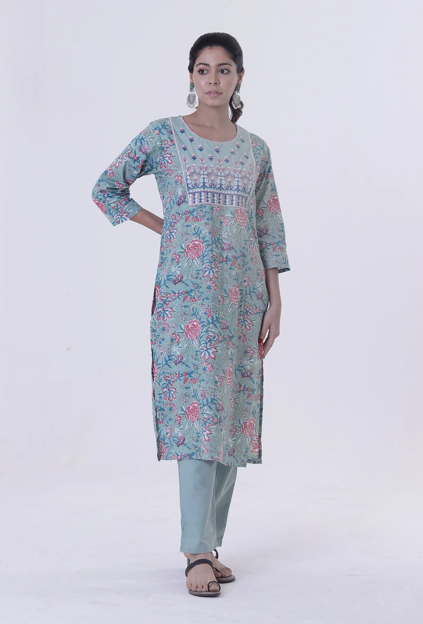 Set Of 2: Blue Cotton Kurta With Pant Set