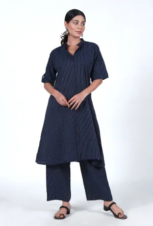 Set Of 2: Navy Blue Cotton Kurta & Pant Set