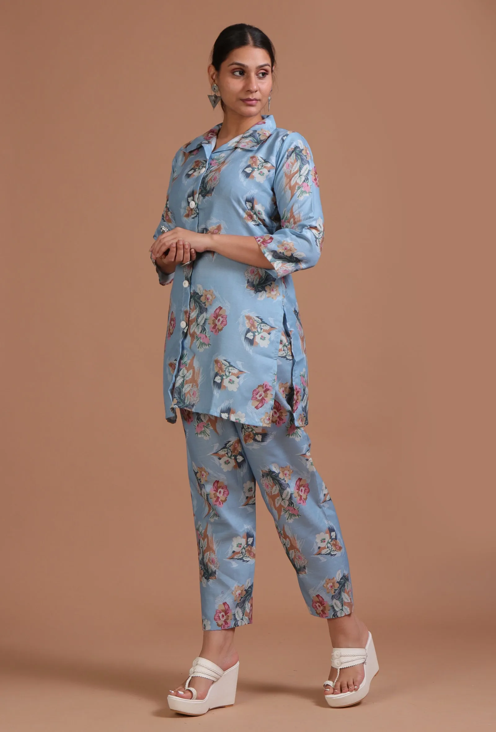 Set Of 2: Sky Blue Cotton Digital Printed Kurta & Pant Set