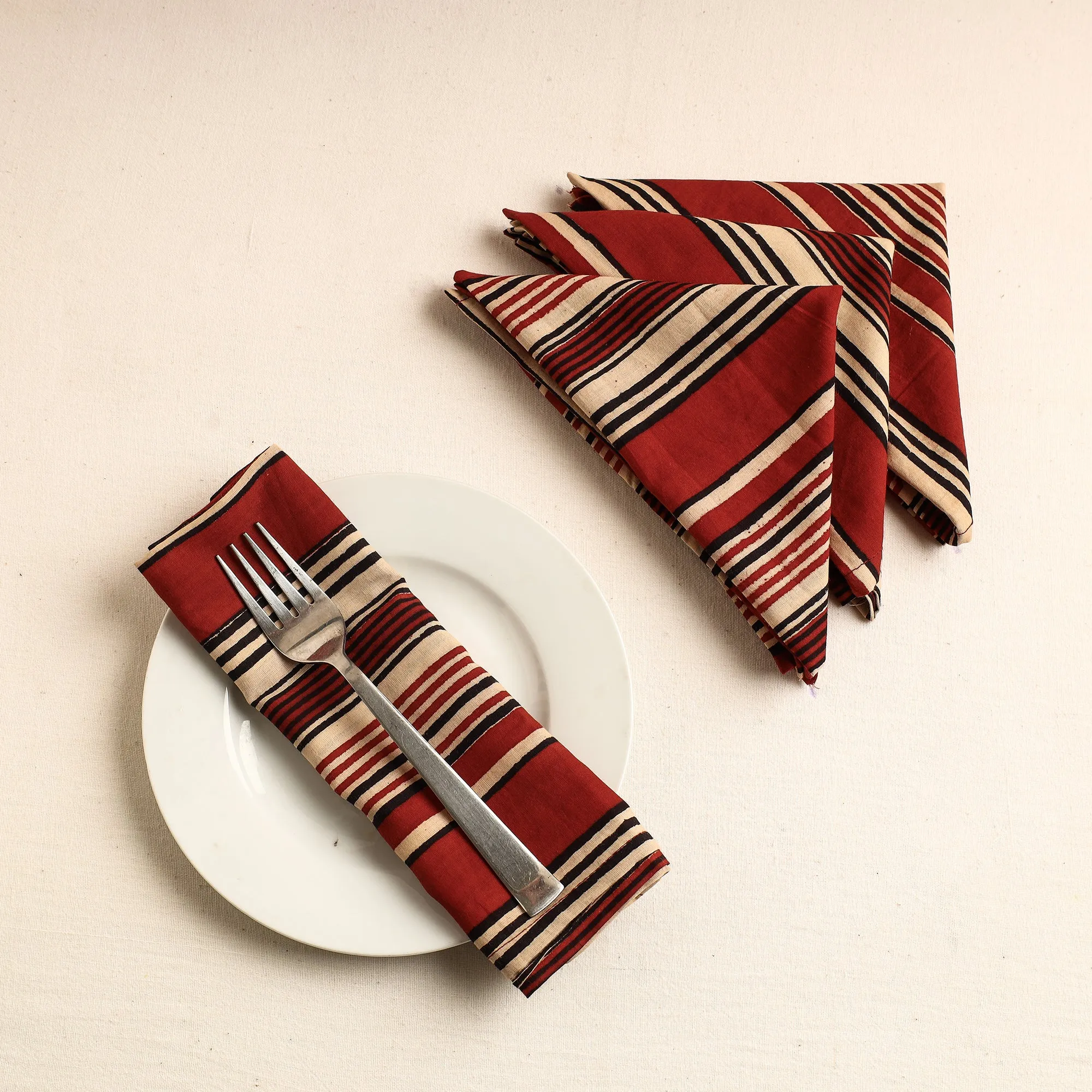 Set of 4 - Bagru Block Printed Cotton Table Napkins (18 x 18 in)