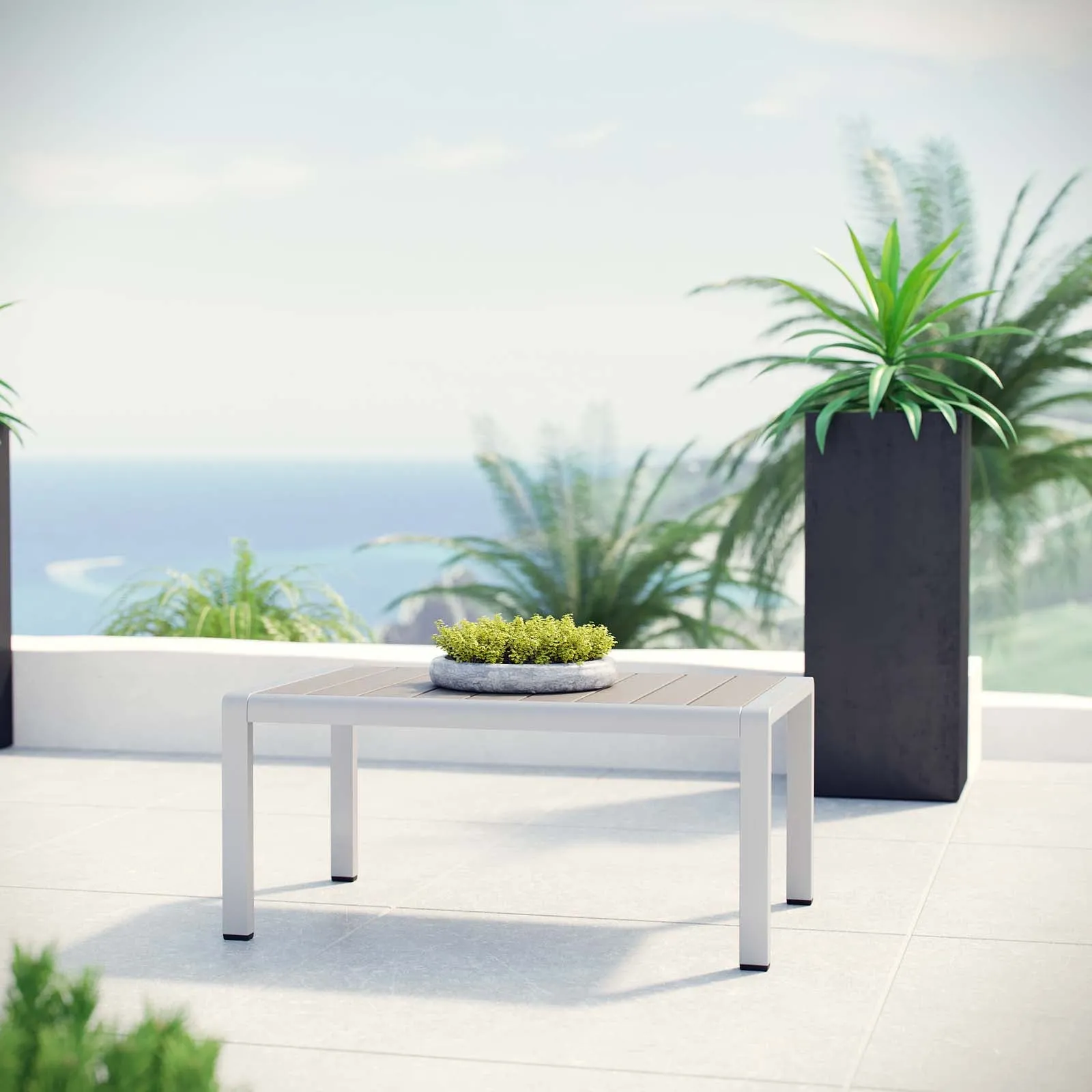 Shore Outdoor Patio Aluminum Coffee Table Silver Gray EEI-2268-SLV-GRY