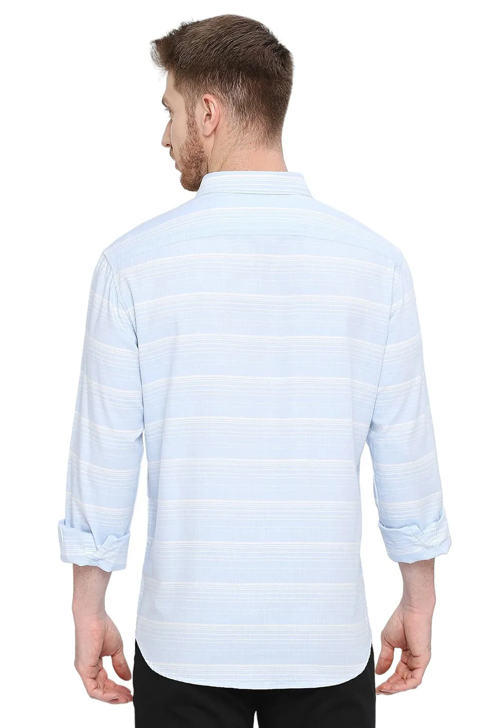 Slim Fit Cotton Tencel Weft Herringbone Stripe Shirt