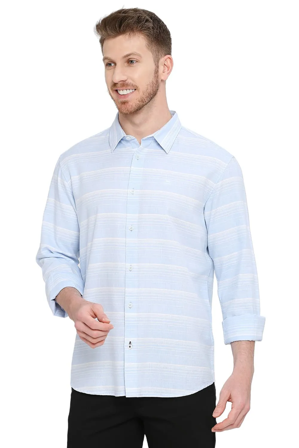 Slim Fit Cotton Tencel Weft Herringbone Stripe Shirt