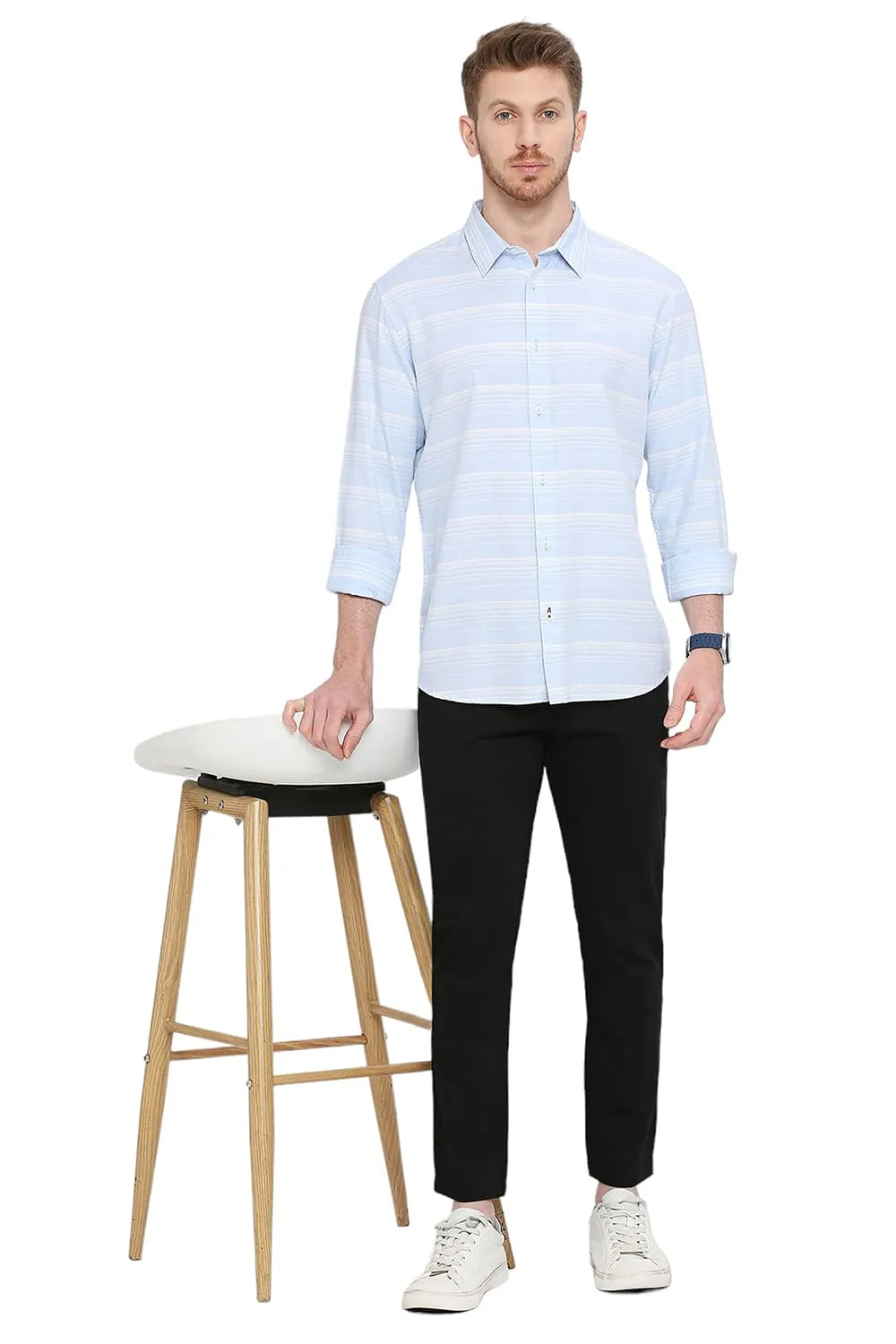 Slim Fit Cotton Tencel Weft Herringbone Stripe Shirt