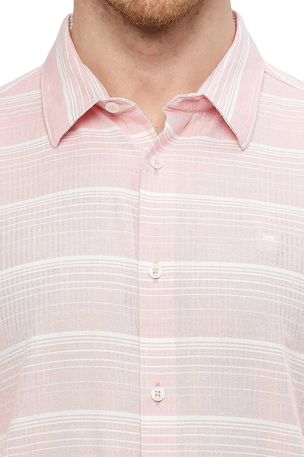 Slim Fit Cotton Tencel Weft Herringbone Stripe Shirt