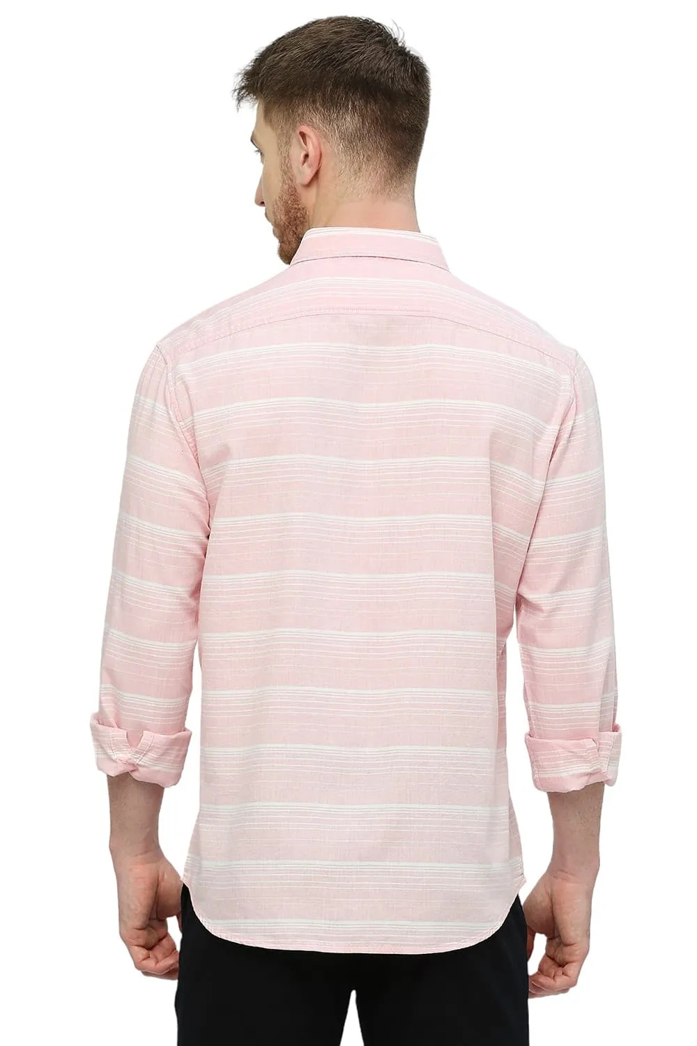 Slim Fit Cotton Tencel Weft Herringbone Stripe Shirt