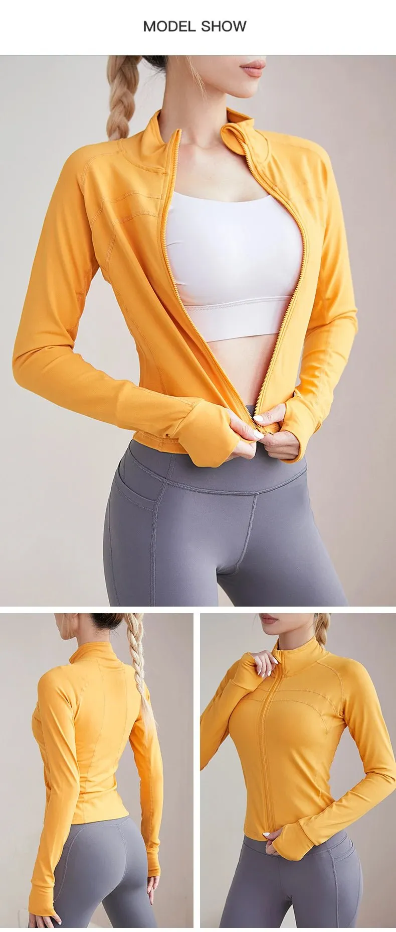 Sports Coat Zipper Yoga Wear With Thumb Sleeve Casual Sports Top Running Fitness Wear Long Sleeves For Women