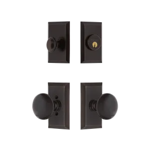 Studio Entry Set with Black Porcelain Knob in Timeless Bronze